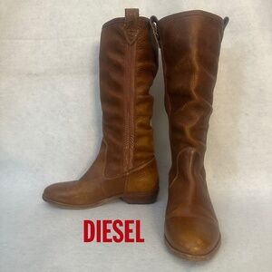 Diesel Leather Boots EU 38 US 7.5 Gently worn Wood heels 14" tall